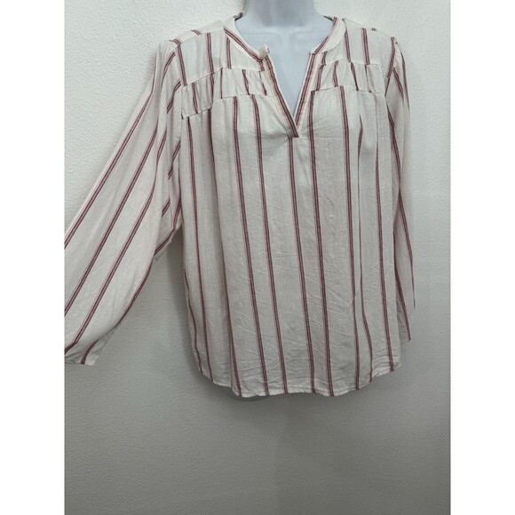 Splendid Linen Blend Blouse Medium White Pink Stripe Peasant Boho Beachy - Picture 2 of 7